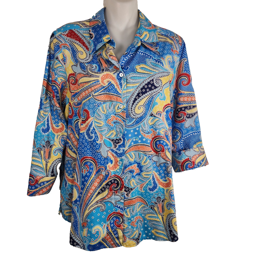 Foxcroft for Appleseed’s Wrinkle Free Button Shirt Paisley 12 Shaped Whimsical